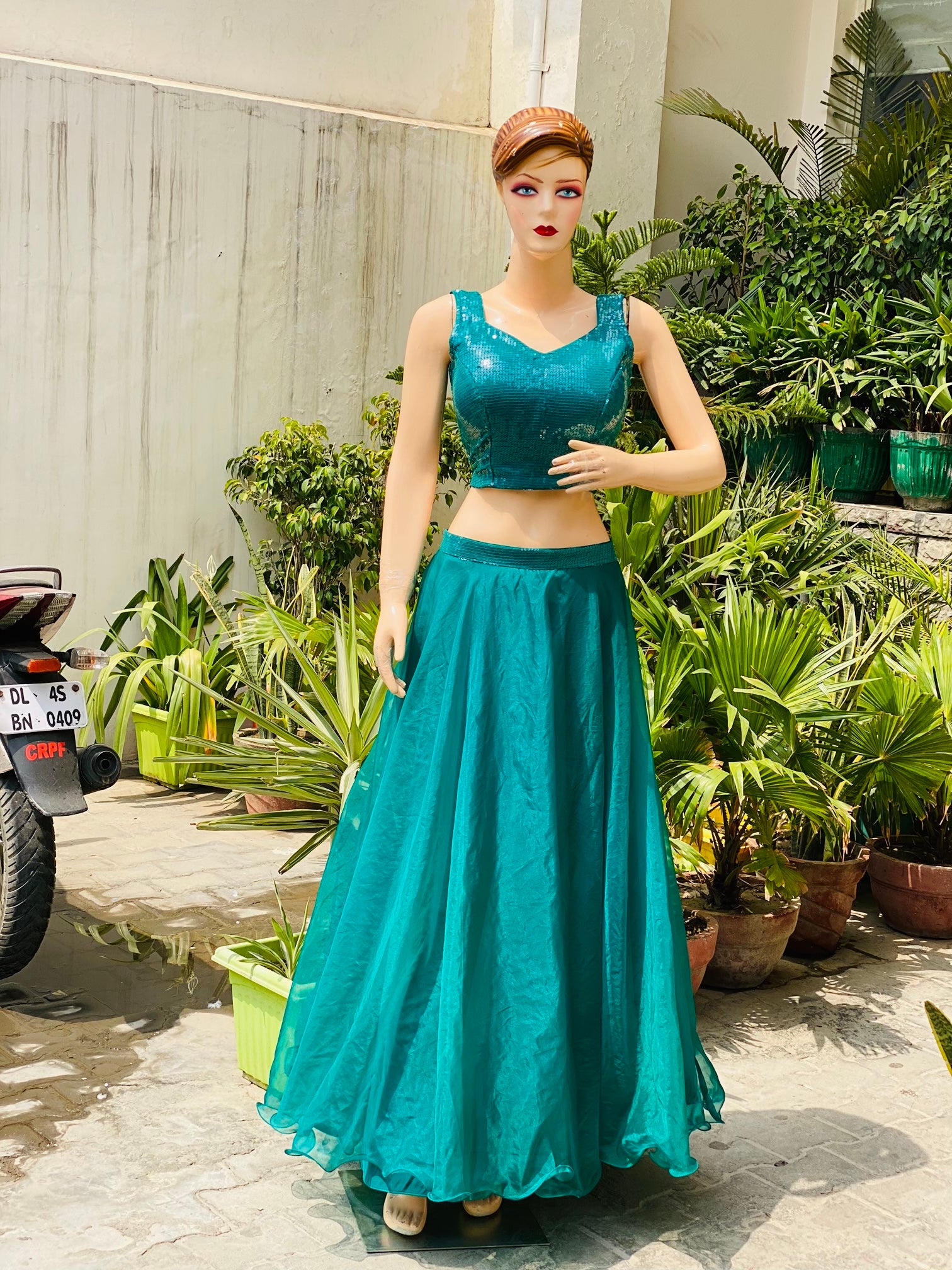 Green Lehenga With Cape