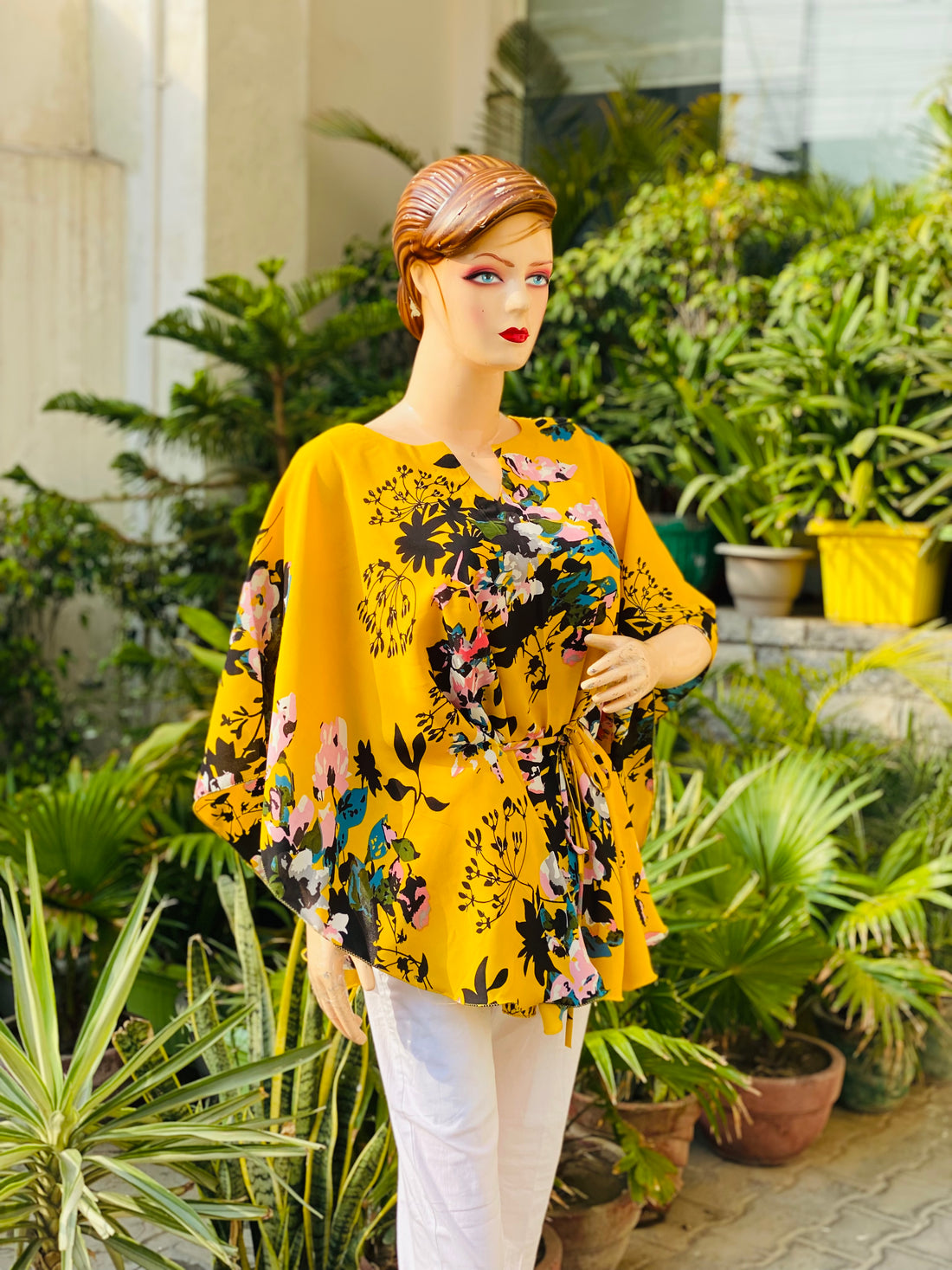 Yellow Floral Kaftaan Top