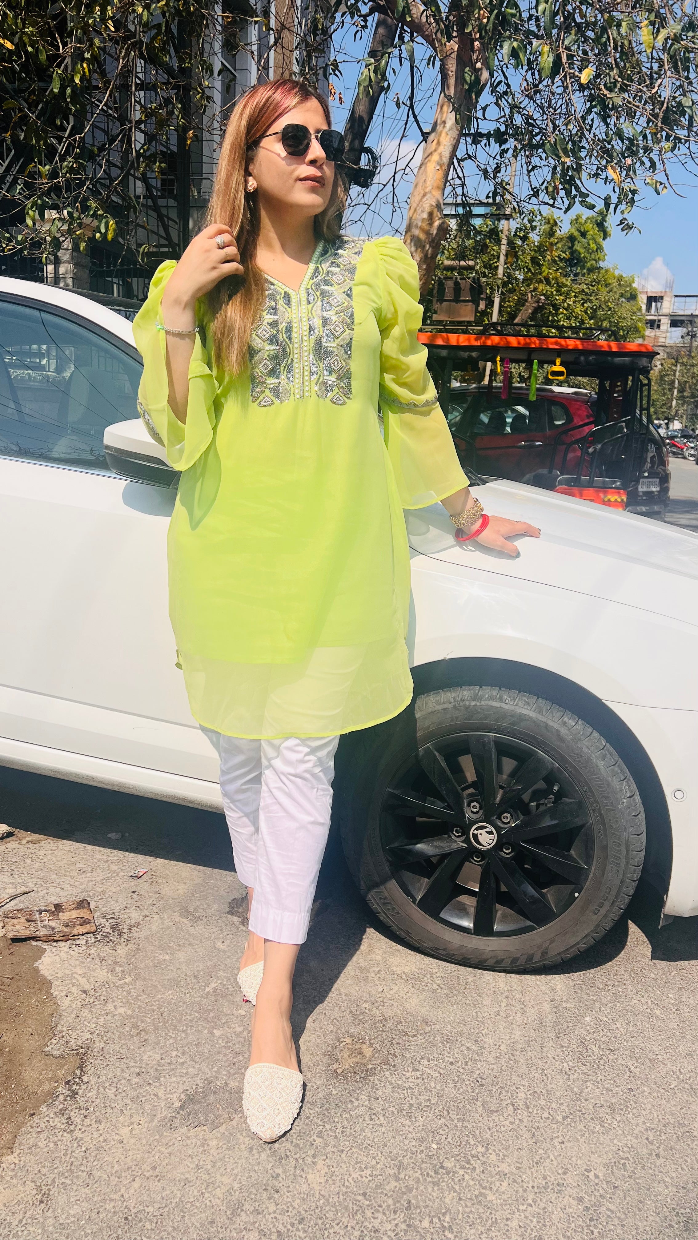 Pista Green Embroidered Kurti