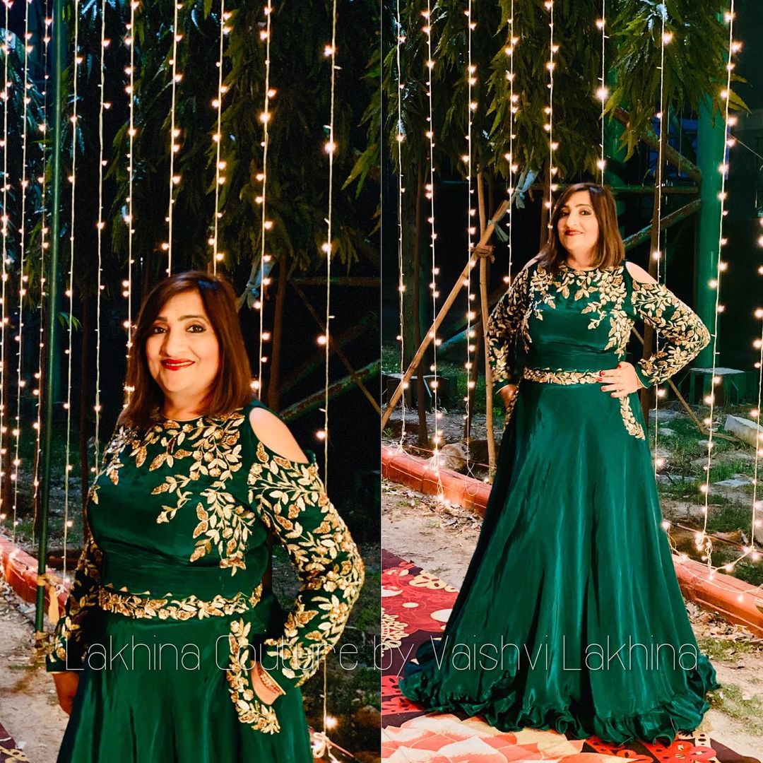 Bottle Green Embroidered Gown