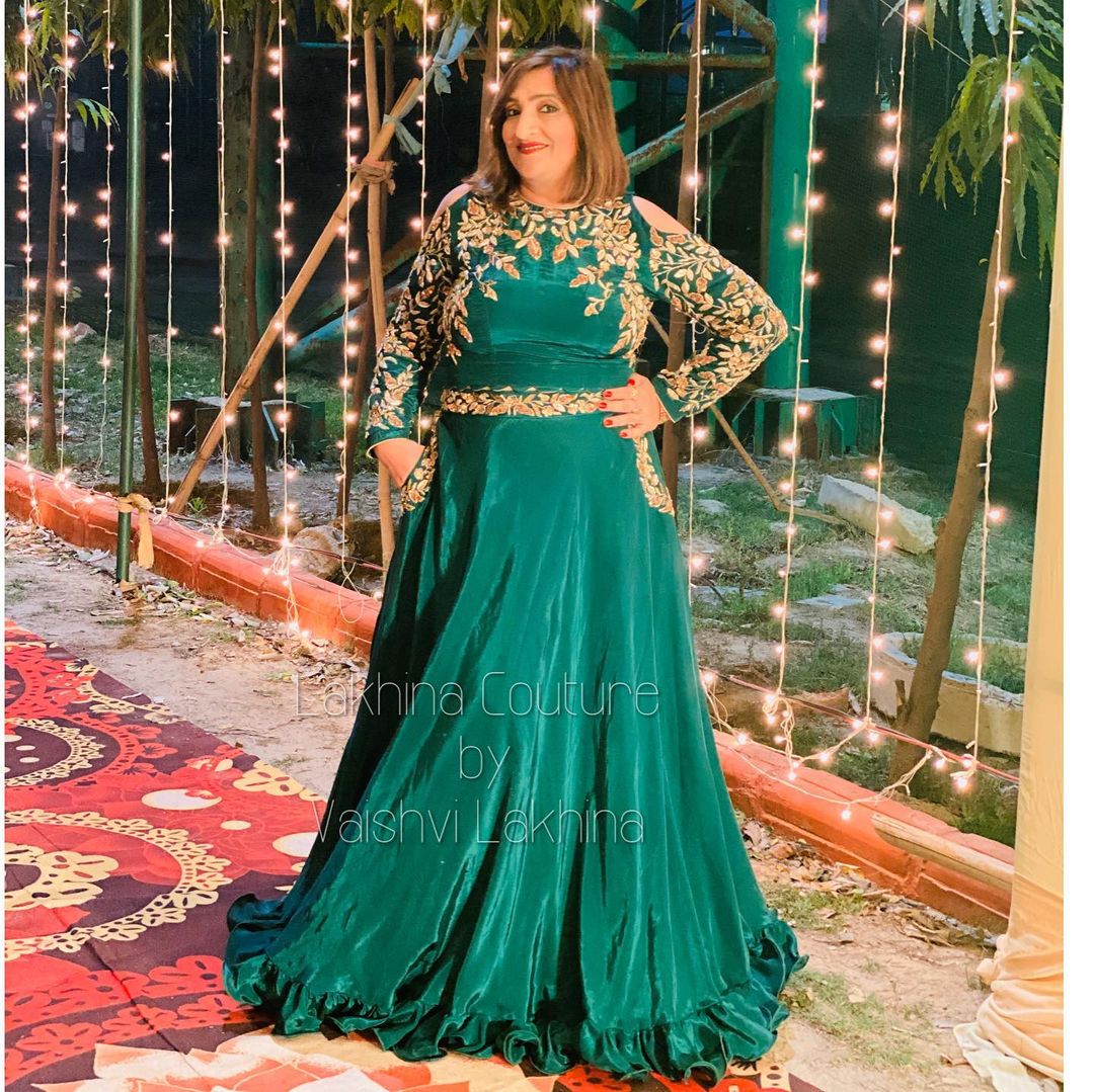 Bottle Green Embroidered Gown