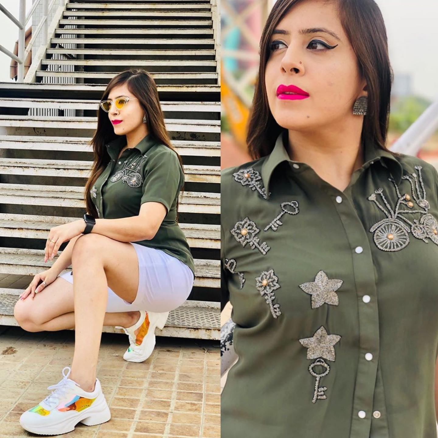 Olive Embroidered Georgette Top