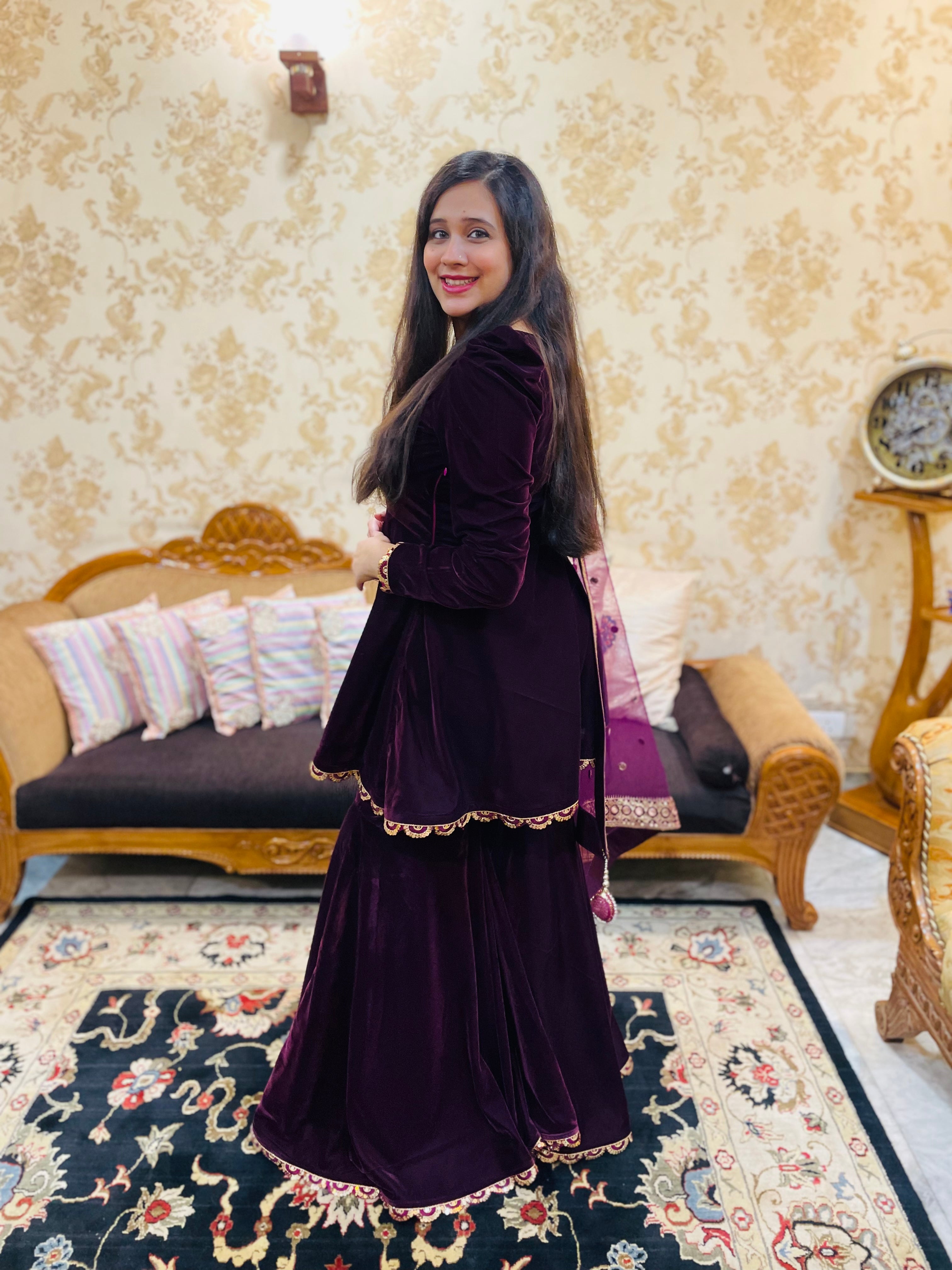 Wine Peplum & Garara Suit