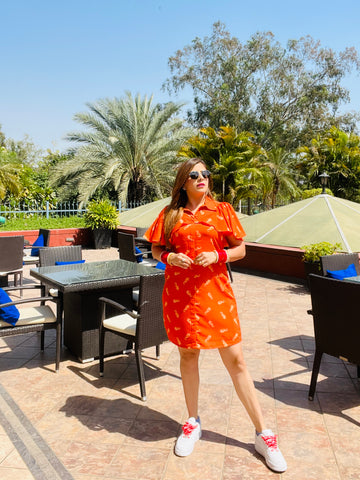 Orange Sea Horse Shirt Dress