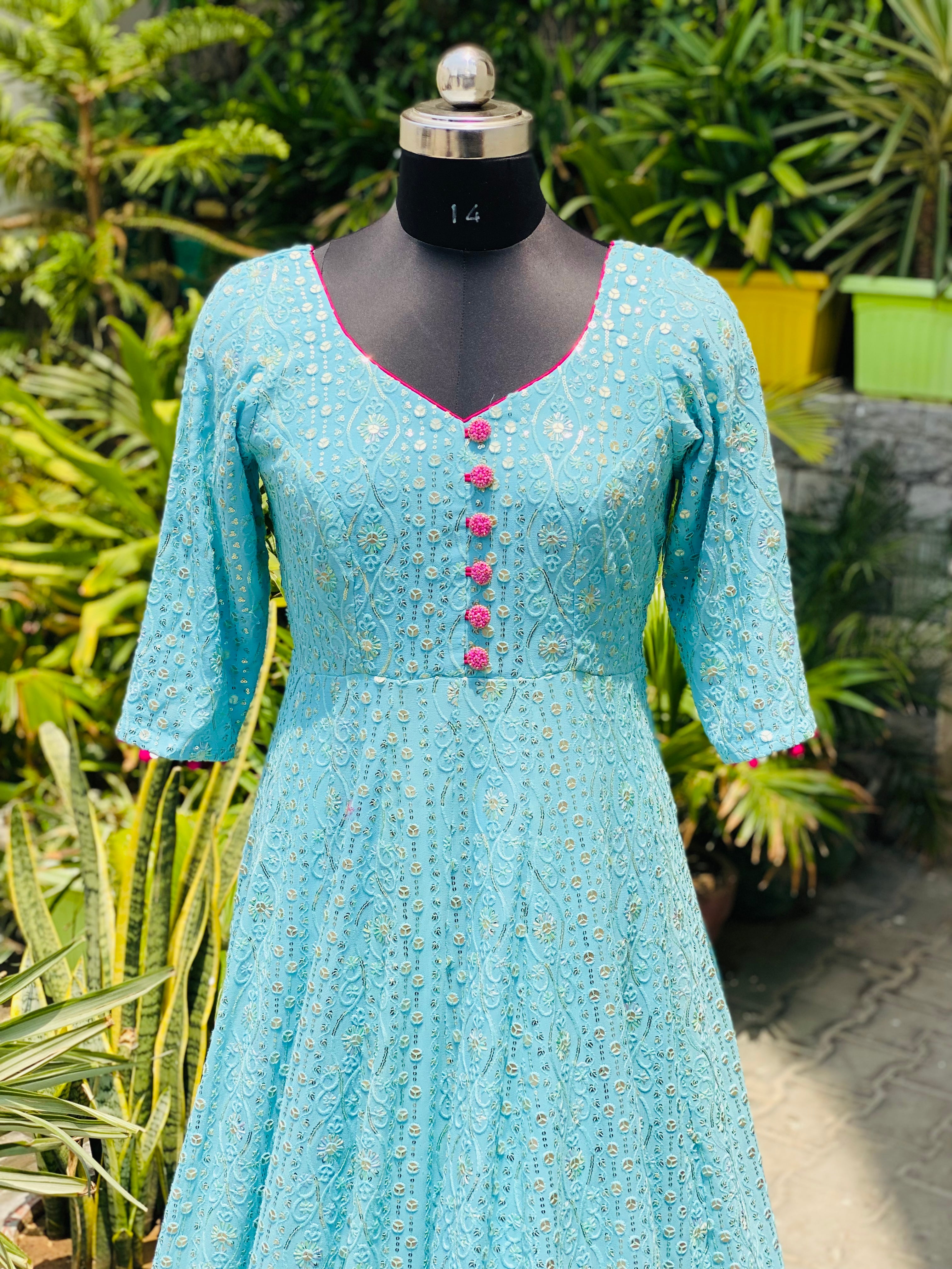 Sky Blue Chikankari Anarkali