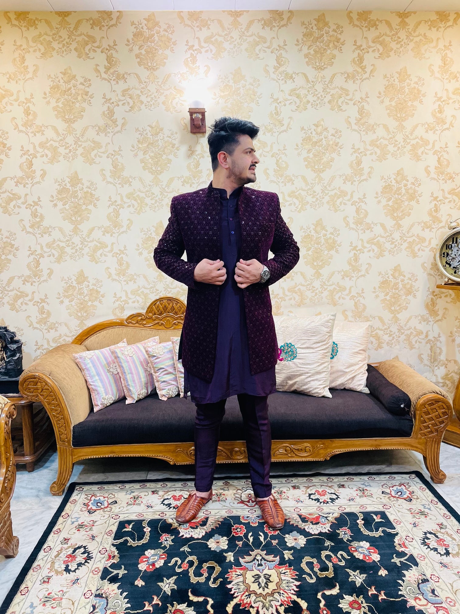 Menswear Wine Kurta Set