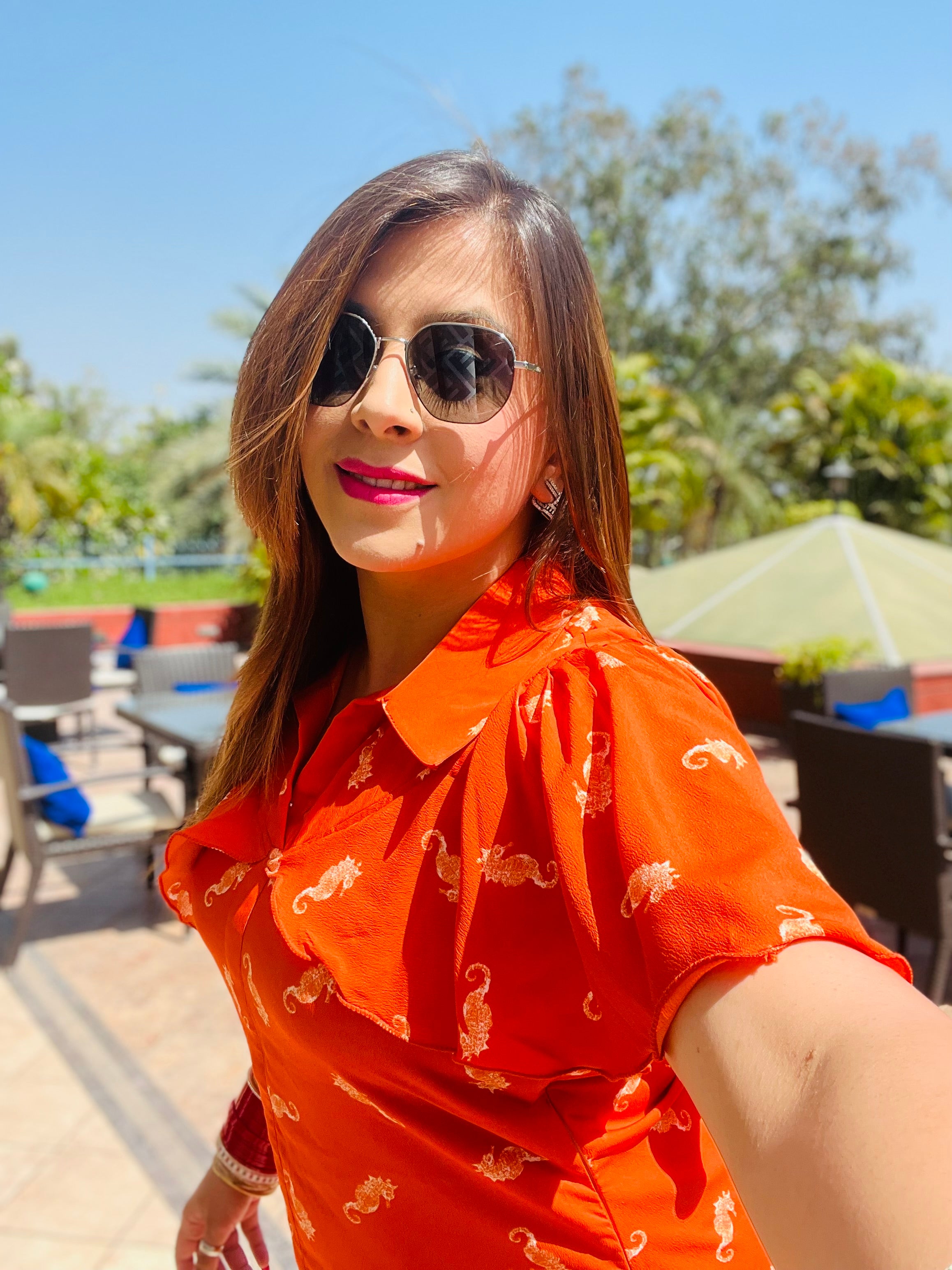 Orange Sea Horse Shirt Dress