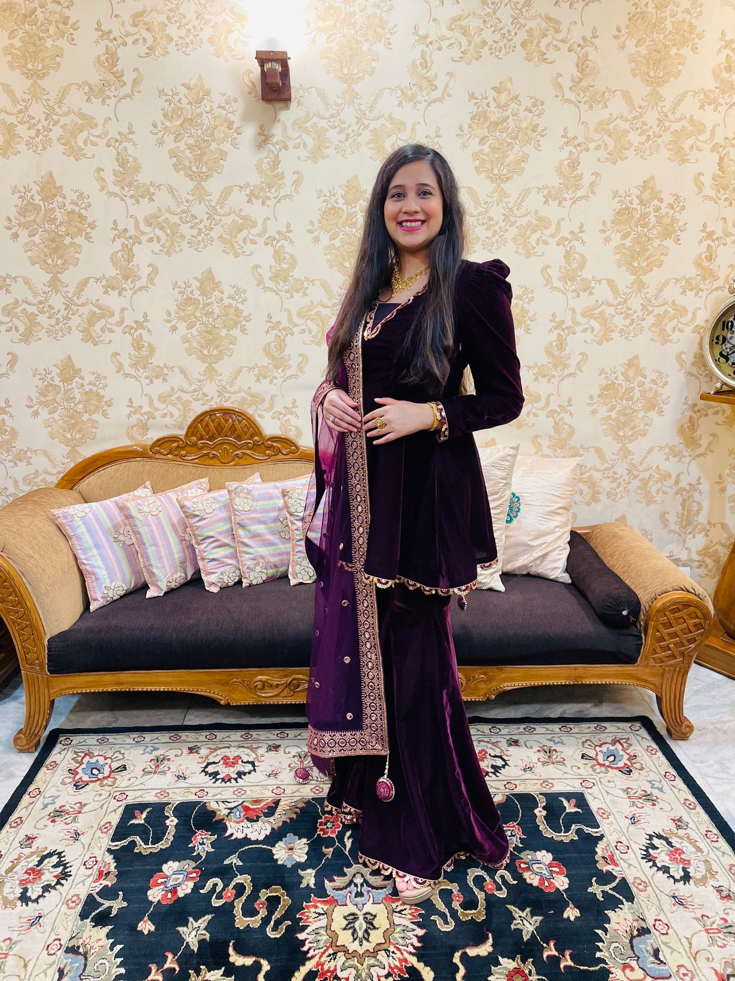 Wine Peplum & Garara Suit