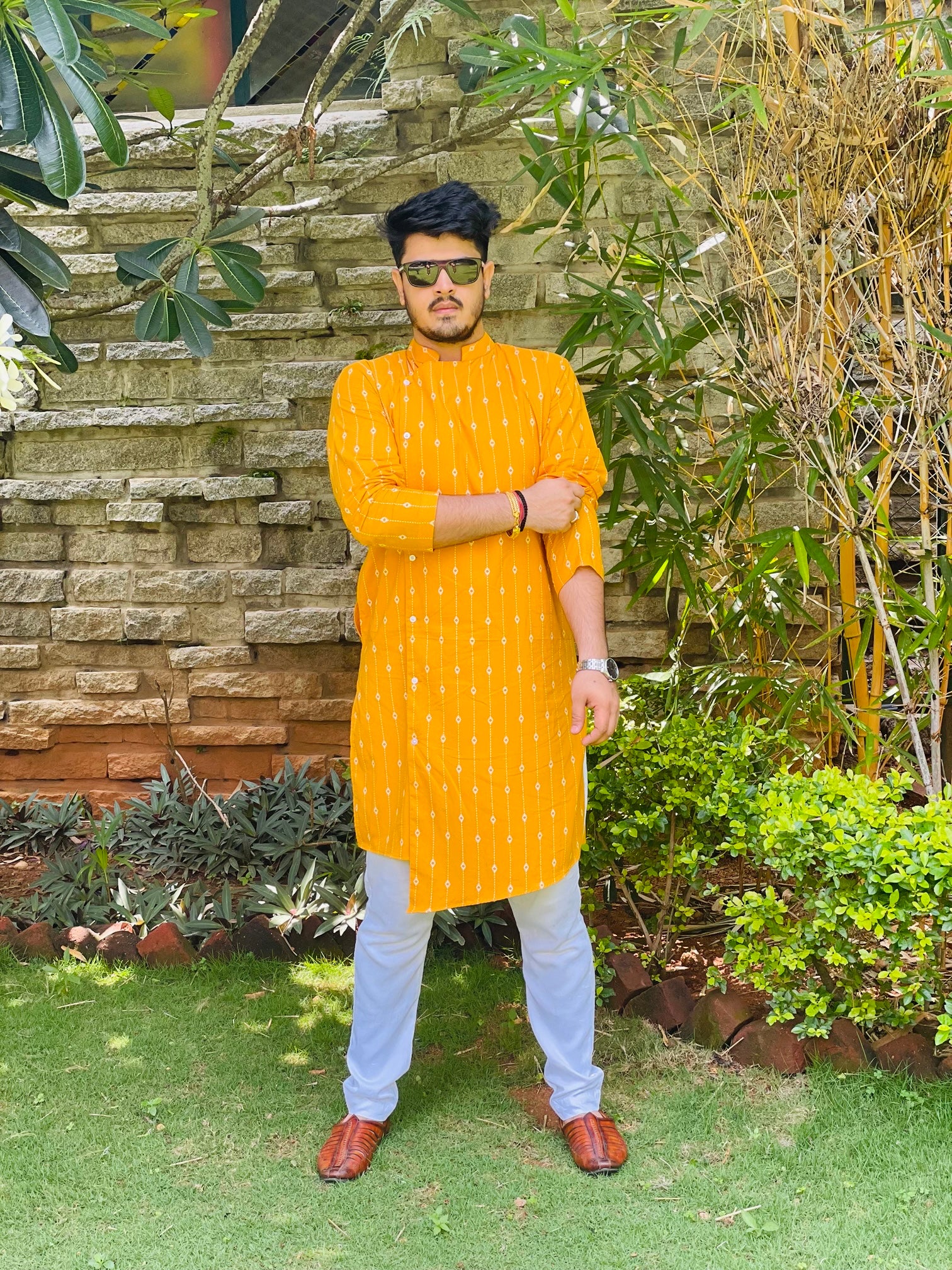 Menswear Mustard Printed Kurta Set