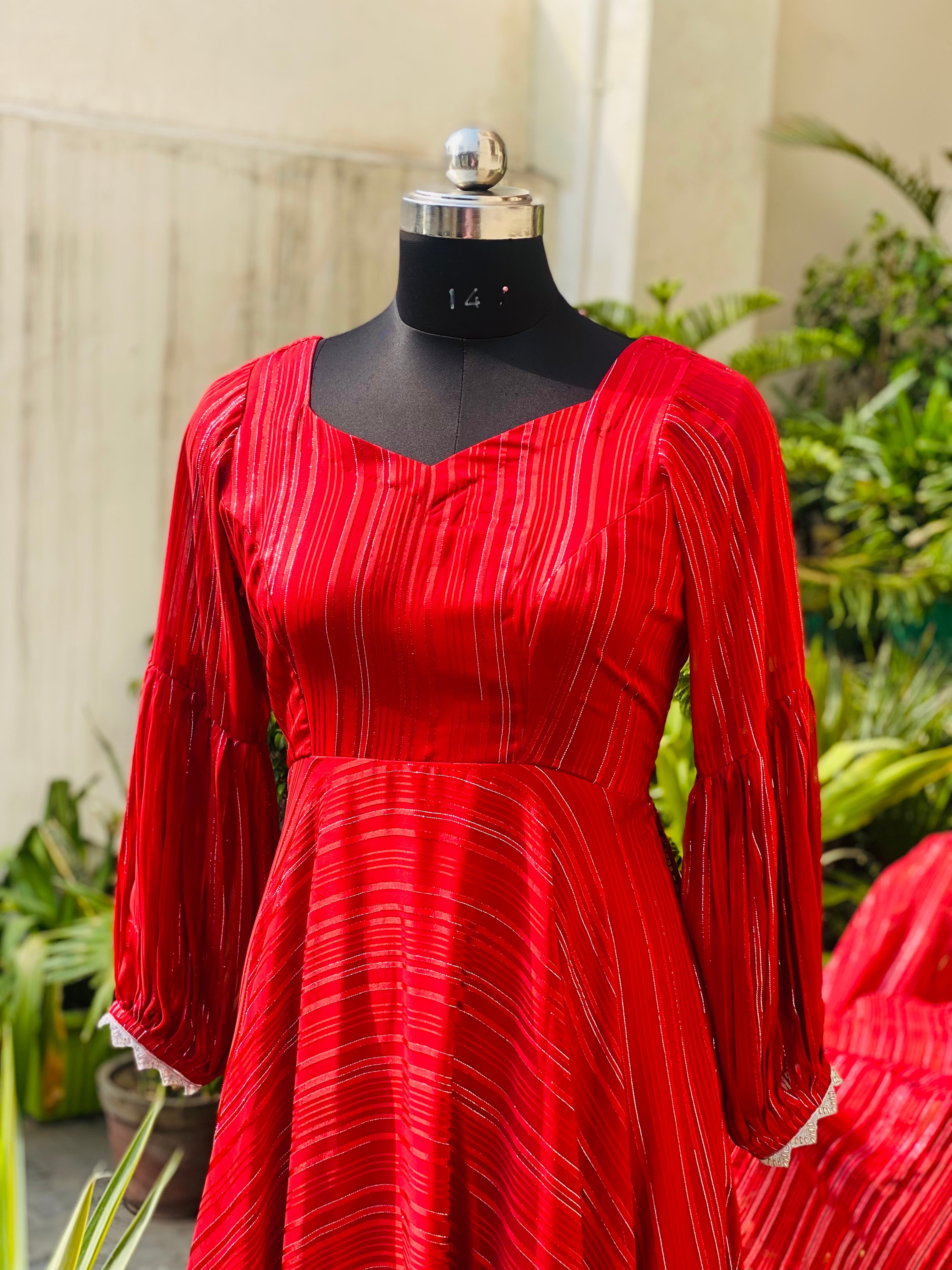 Red Georgette Trail Gown