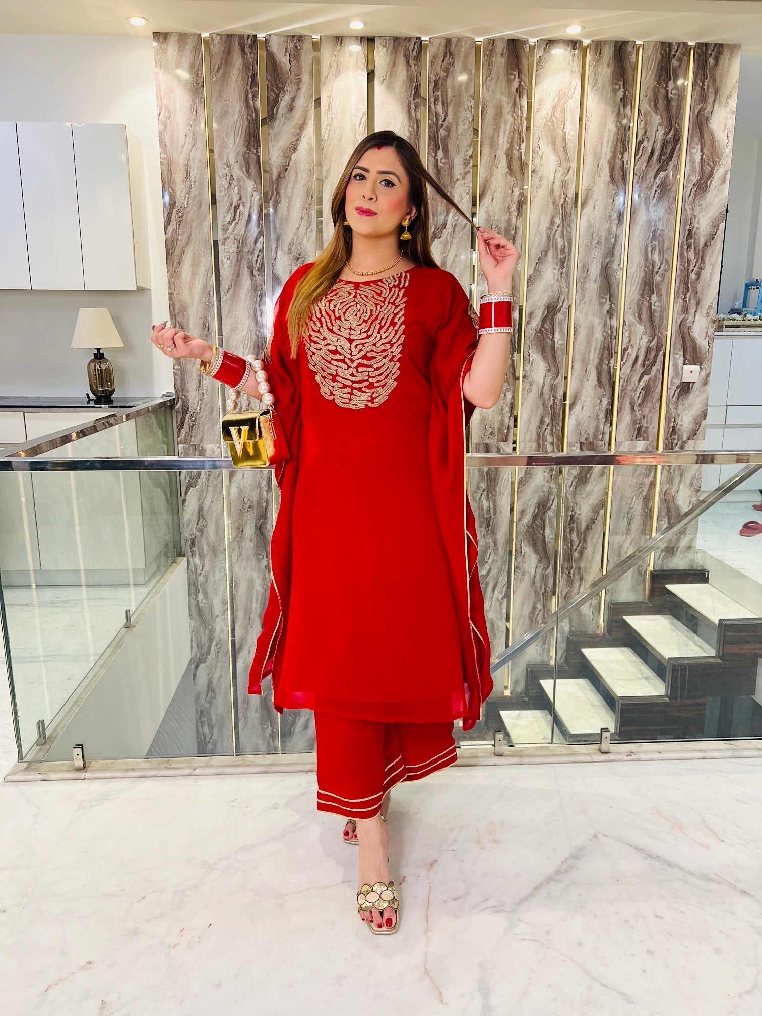 Red Embroidered Kaftaan Set