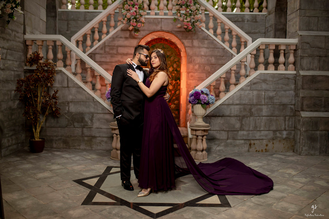 Jamun Wine Georgette Trail Gown