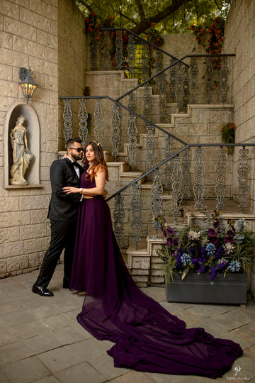 Jamun Wine Georgette Trail Gown