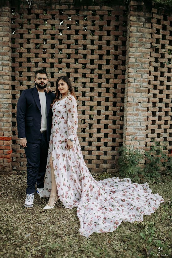 White Floral Trail Gown
