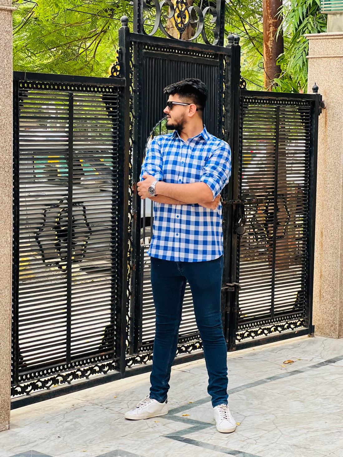 White & Blue Check Shirt