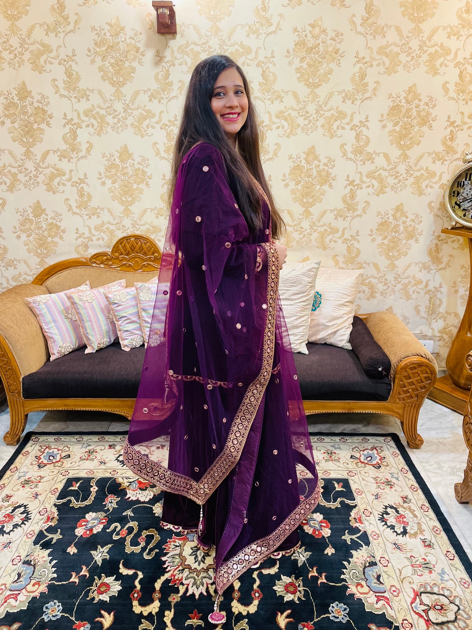 Wine Peplum & Garara Suit