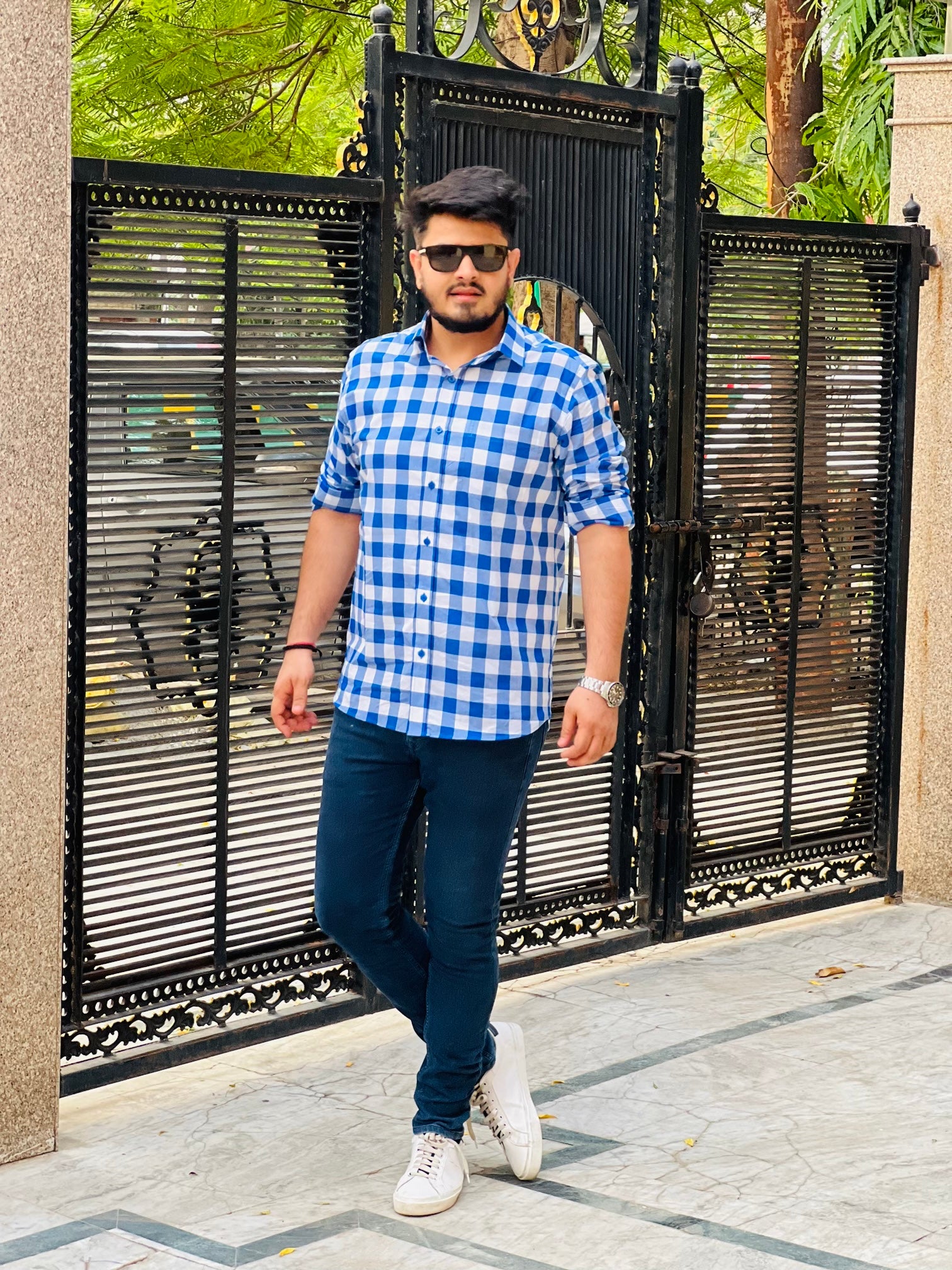 White & Blue Check Shirt