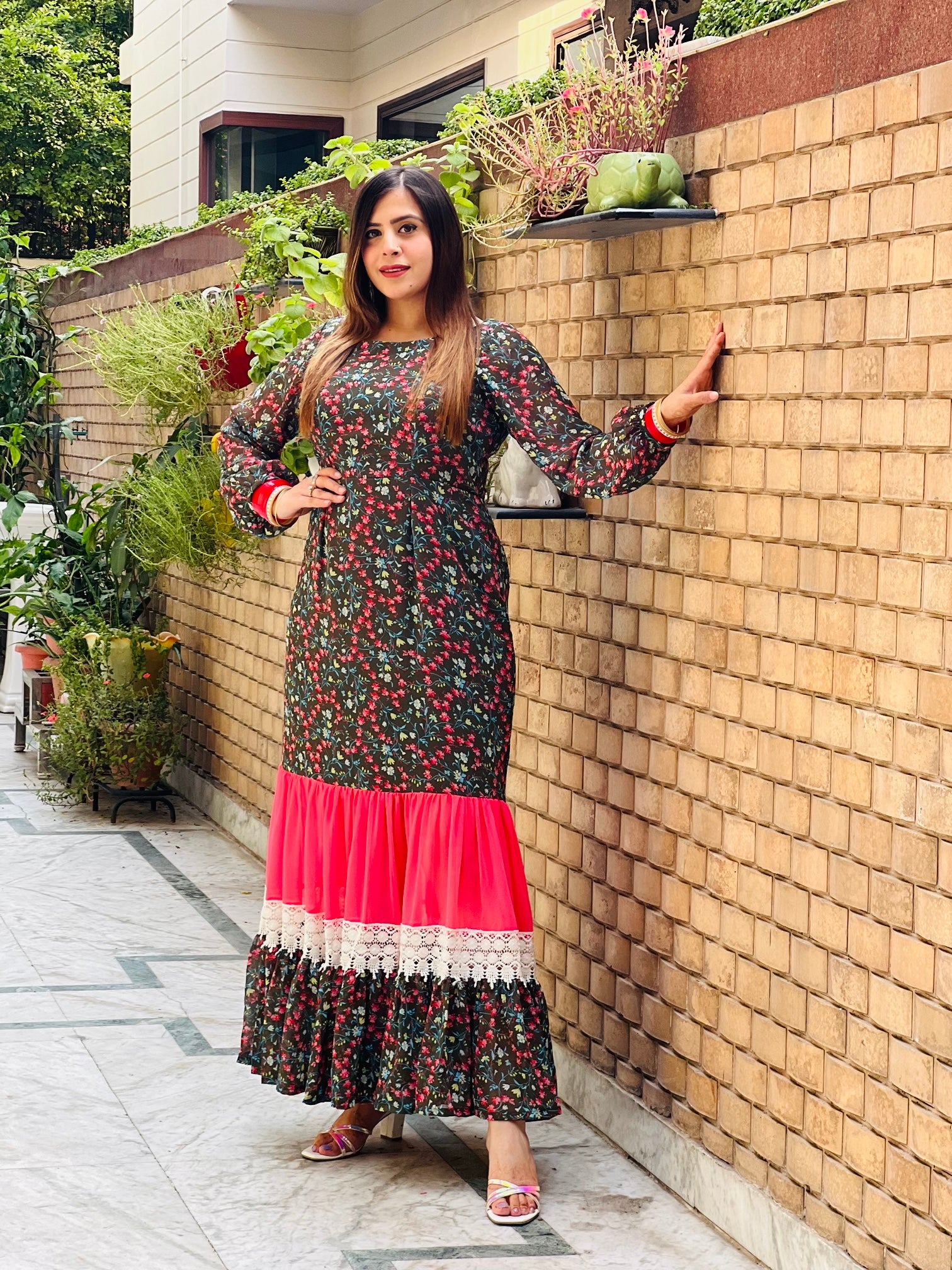 Olive Green Floral Maxi