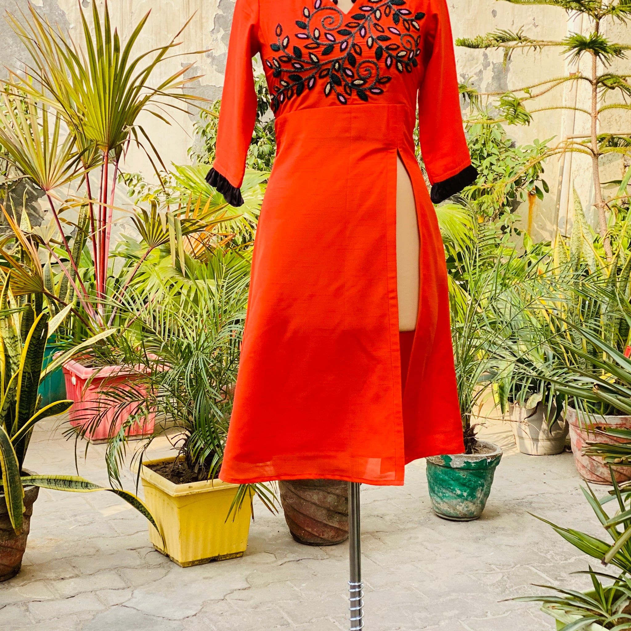 Rust Embroidered Kurti  Lakhina Couture