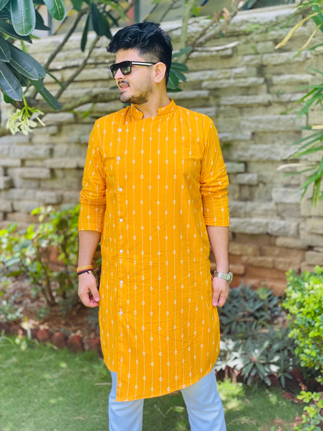 Menswear Mustard Printed Kurta Set