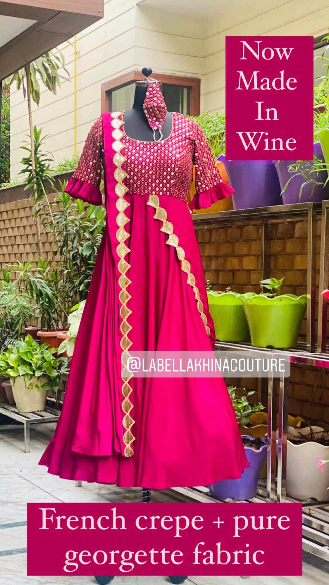 Wine Embroidered Drape Saree