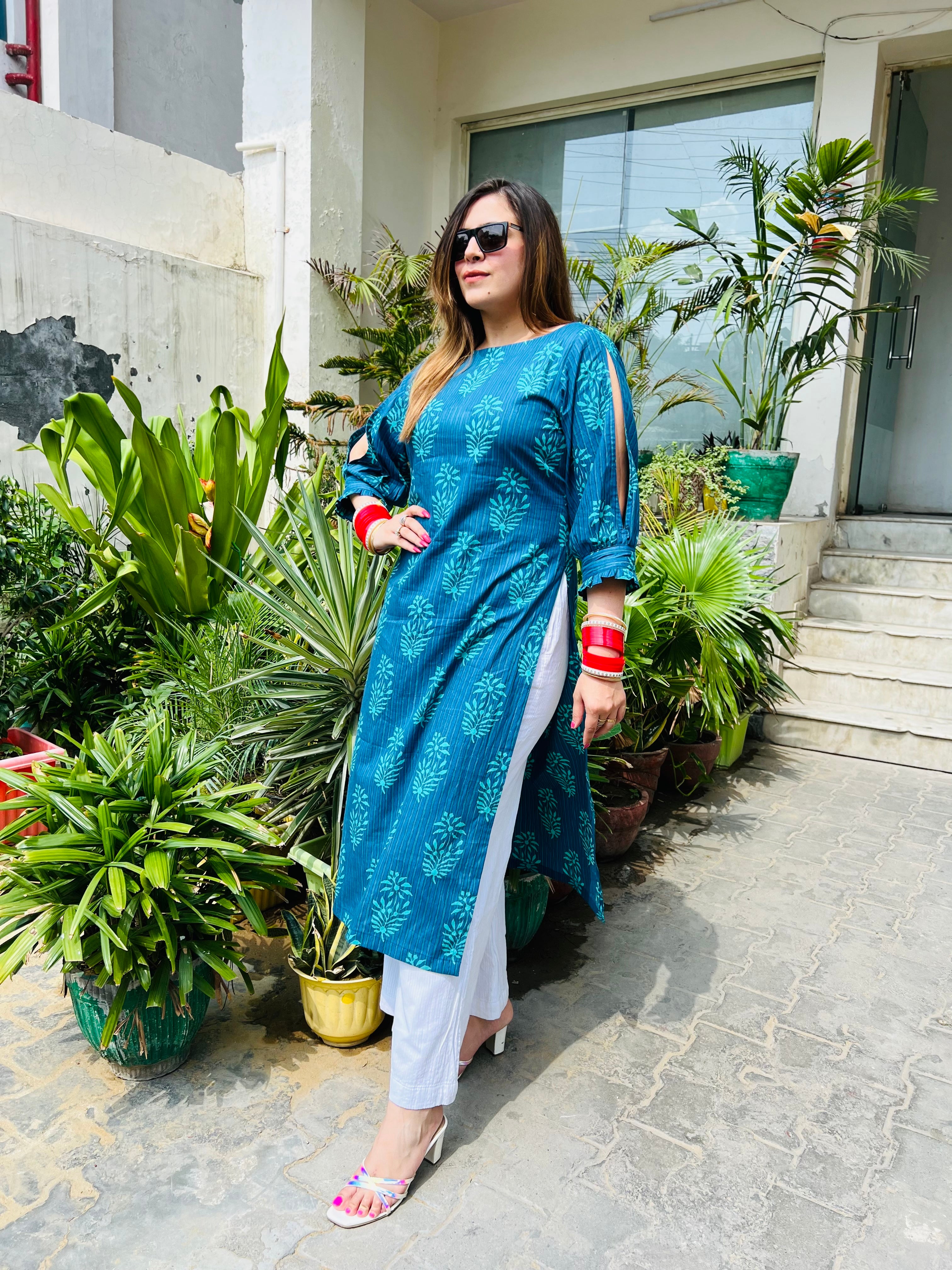 Blue Leaf Kurti