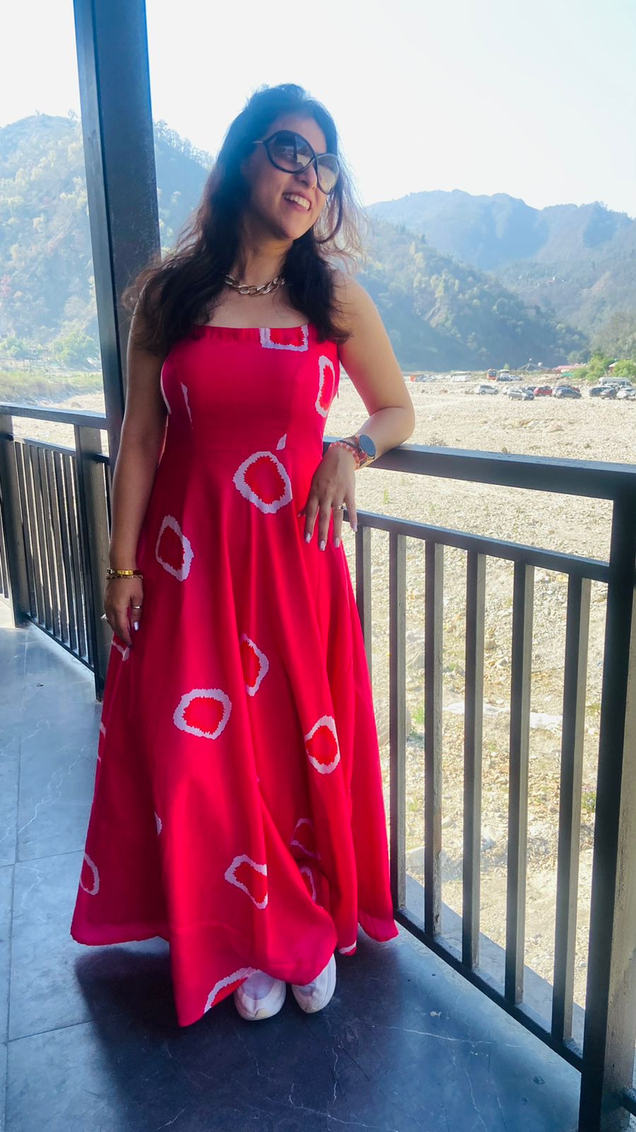 Pink Bandhani Cotton Maxi