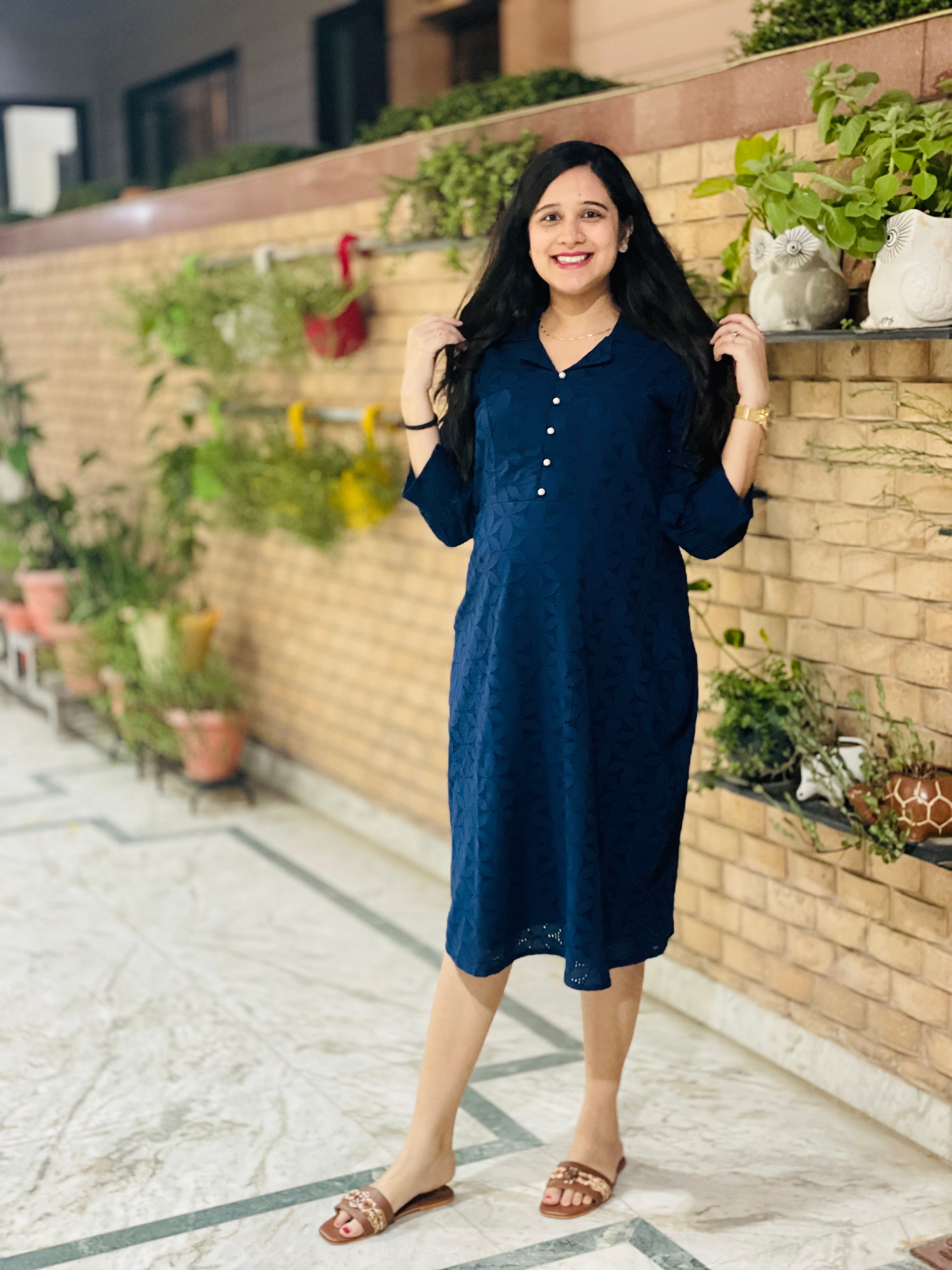 Navy Blue Schiffli Midi