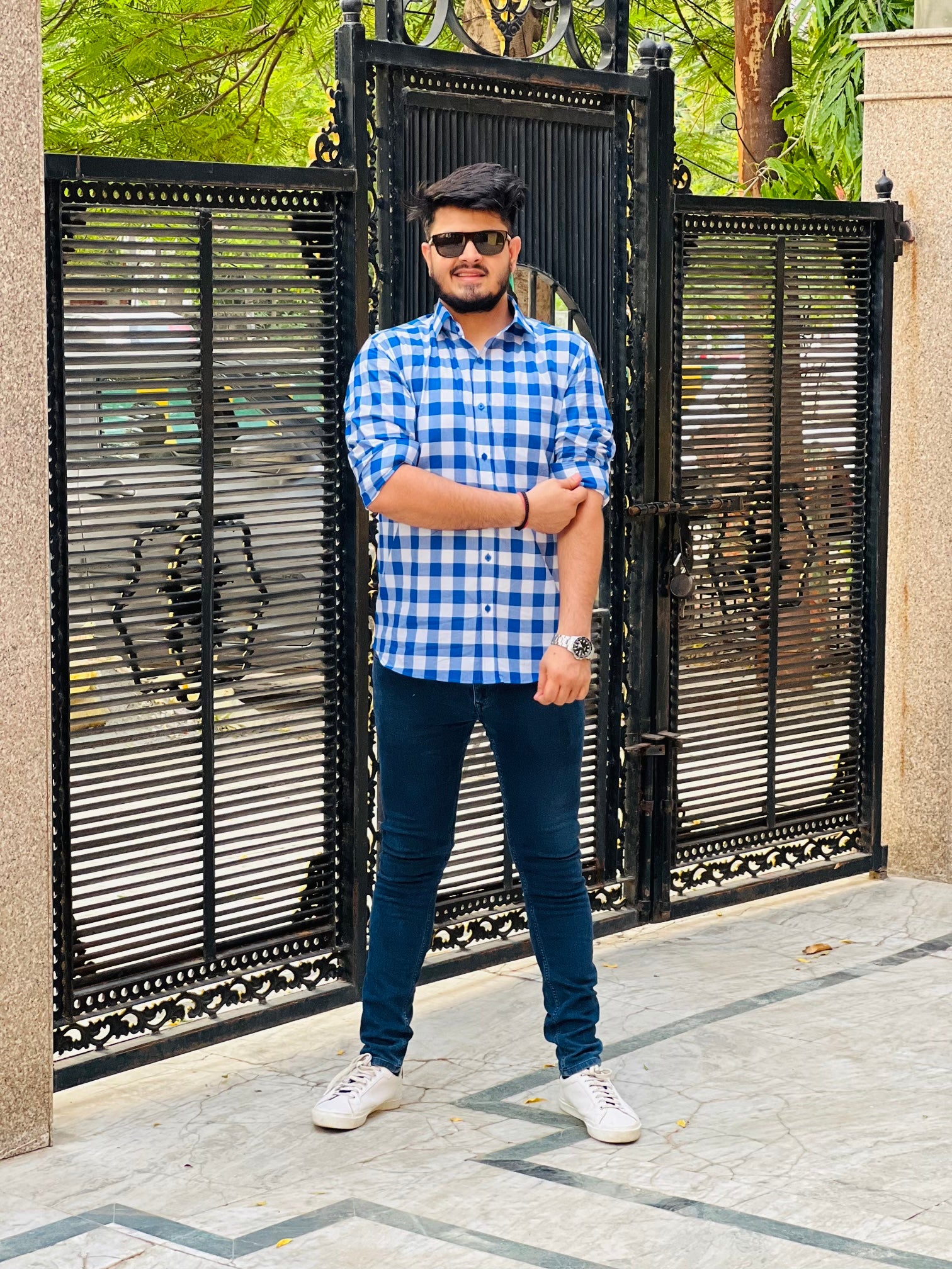 White & Blue Check Shirt