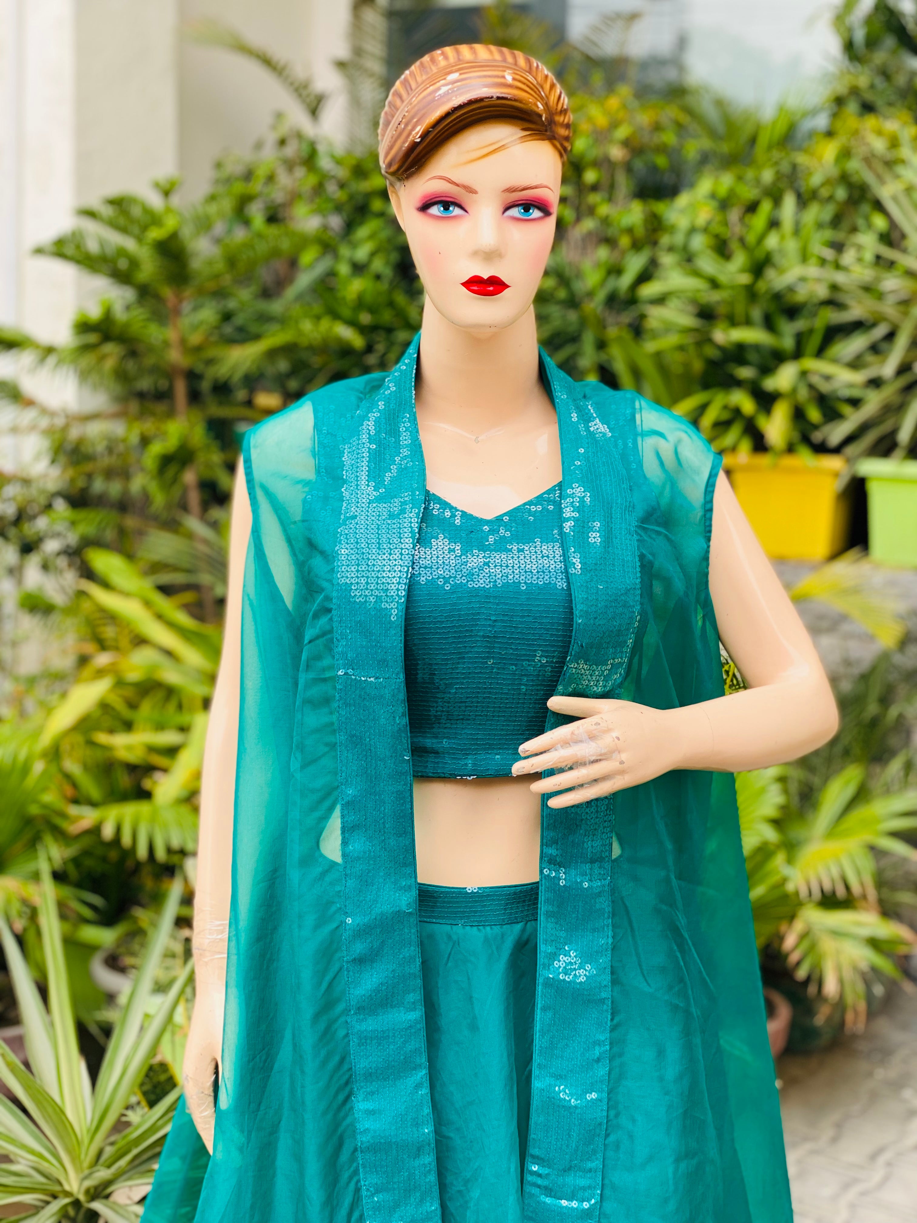 Green Lehenga With Cape