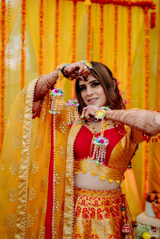 Red Yellow Banarasi Lehenga