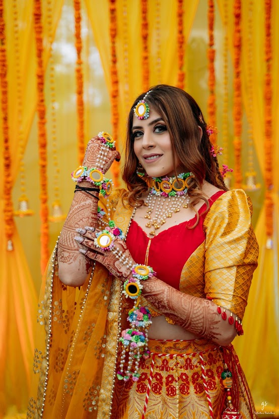 Red Yellow Banarasi Lehenga