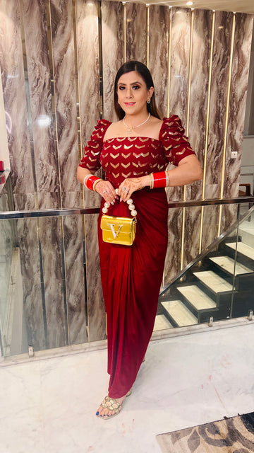 Maroon Embroidered Drape