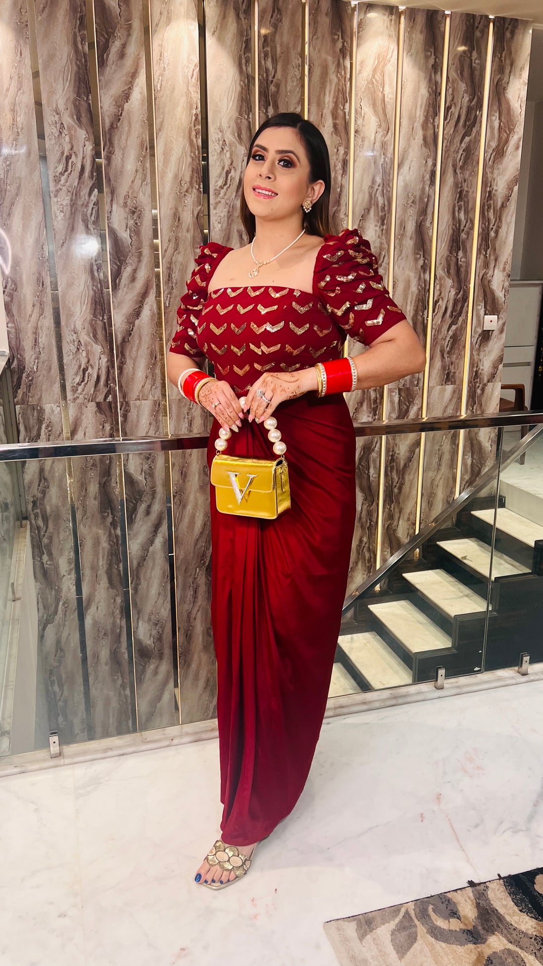 Maroon Embroidered Drape
