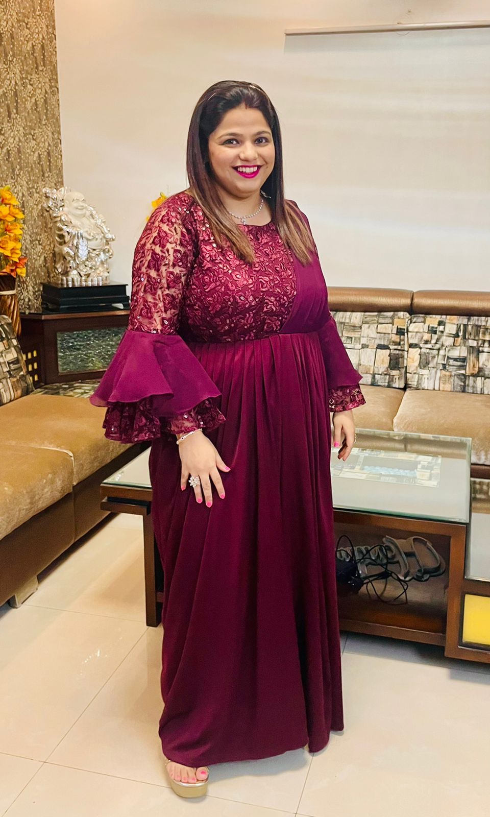 Maroon Embroidered Drape