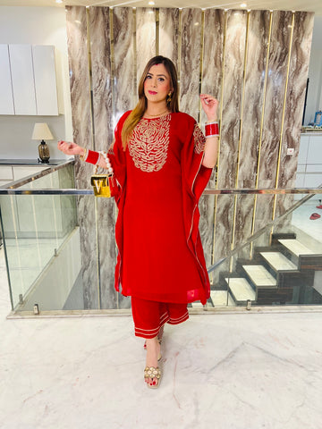 Red Embroidered Kaftaan Set