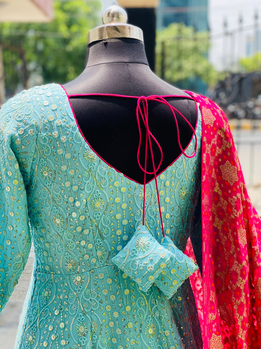 Sky Blue Chikankari Anarkali