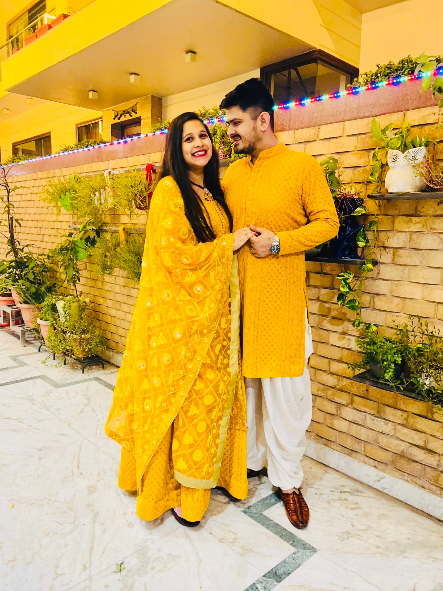 Menswear Yellow Chikankari Kurta with Dhoti