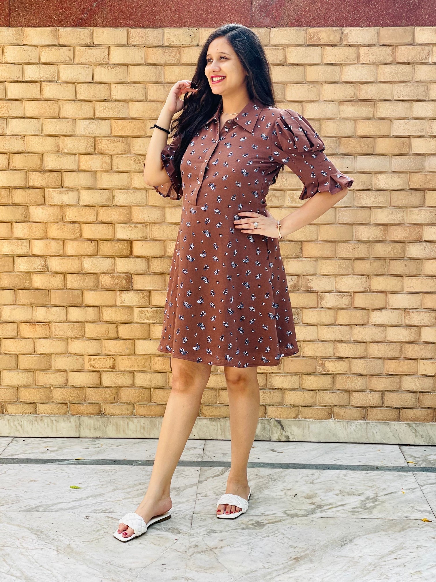 Brown Floral Dress