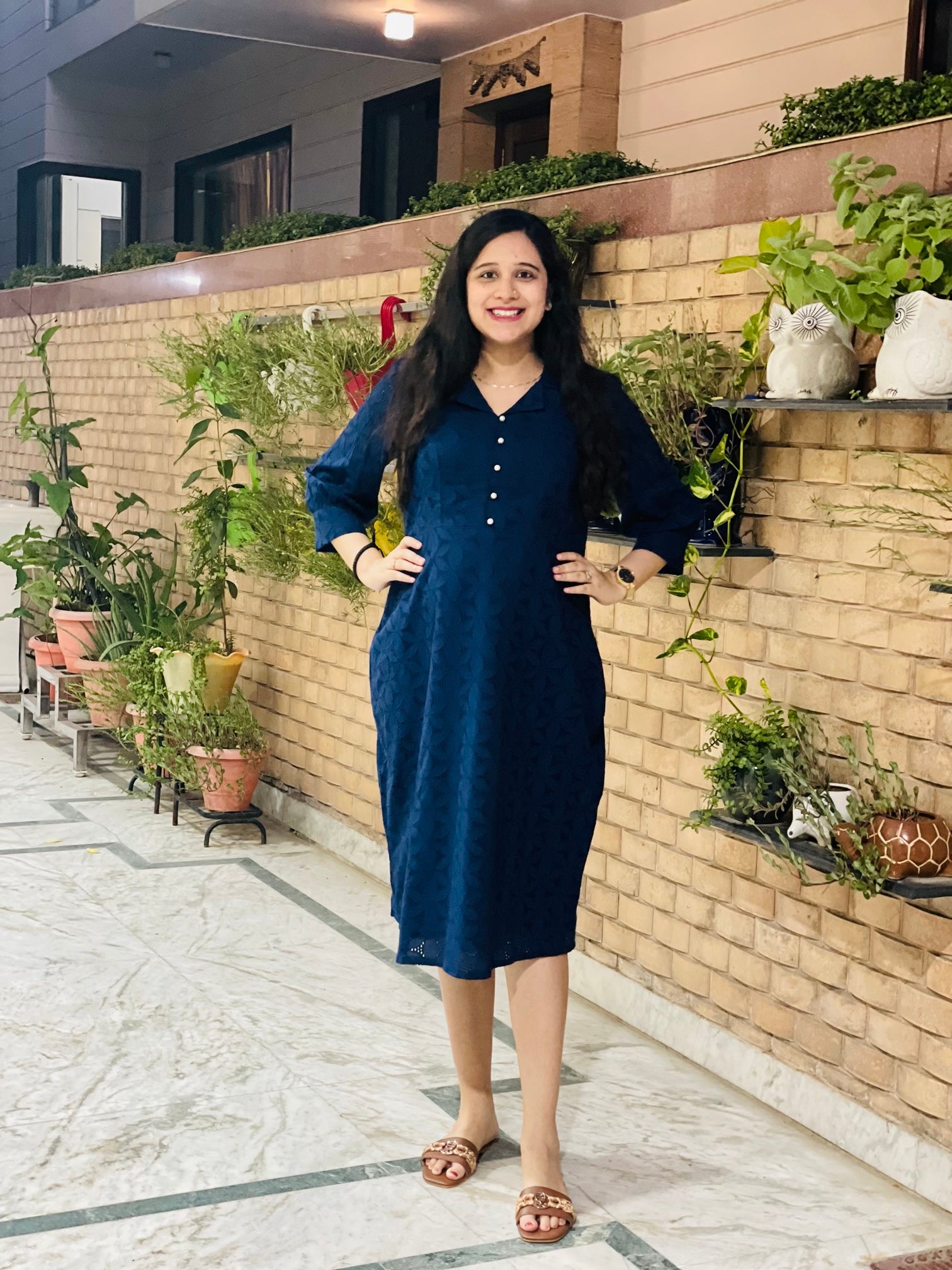 Navy Blue Schiffli Midi