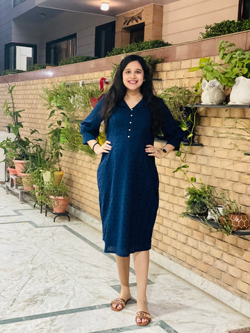 Navy Blue Schiffli Midi
