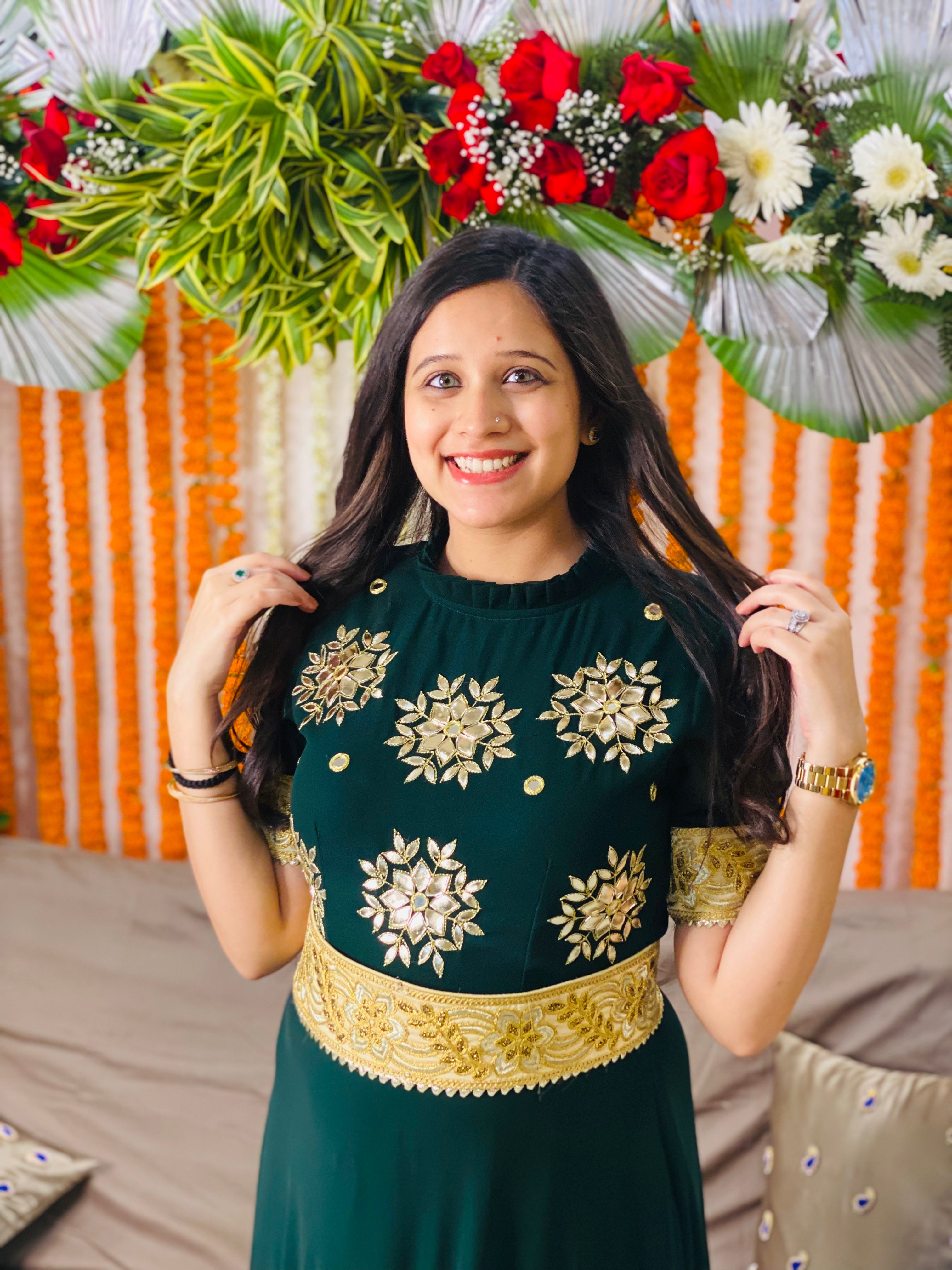 Bottle Green Anarkali with Belt