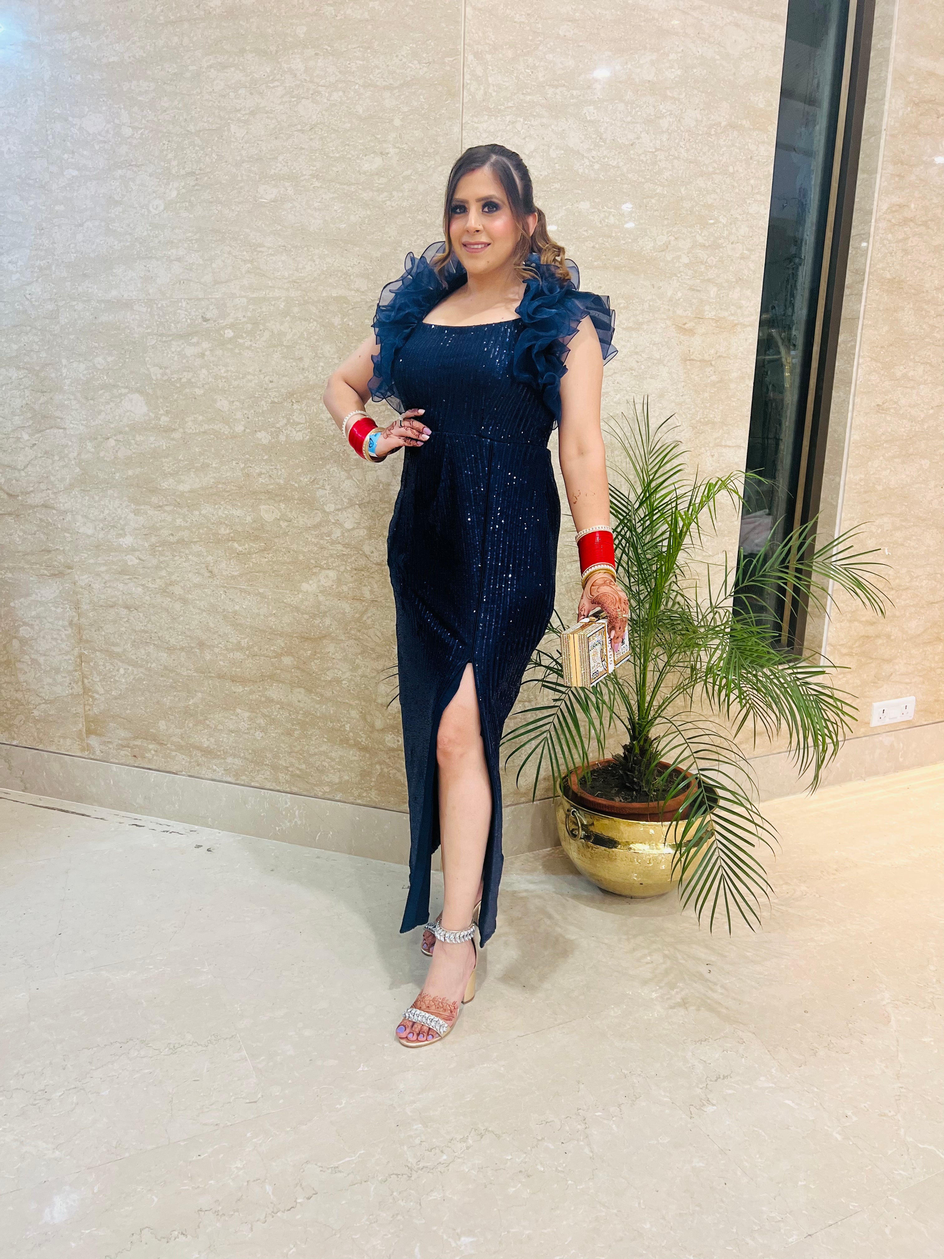 Navy Blue Sequin Gown
