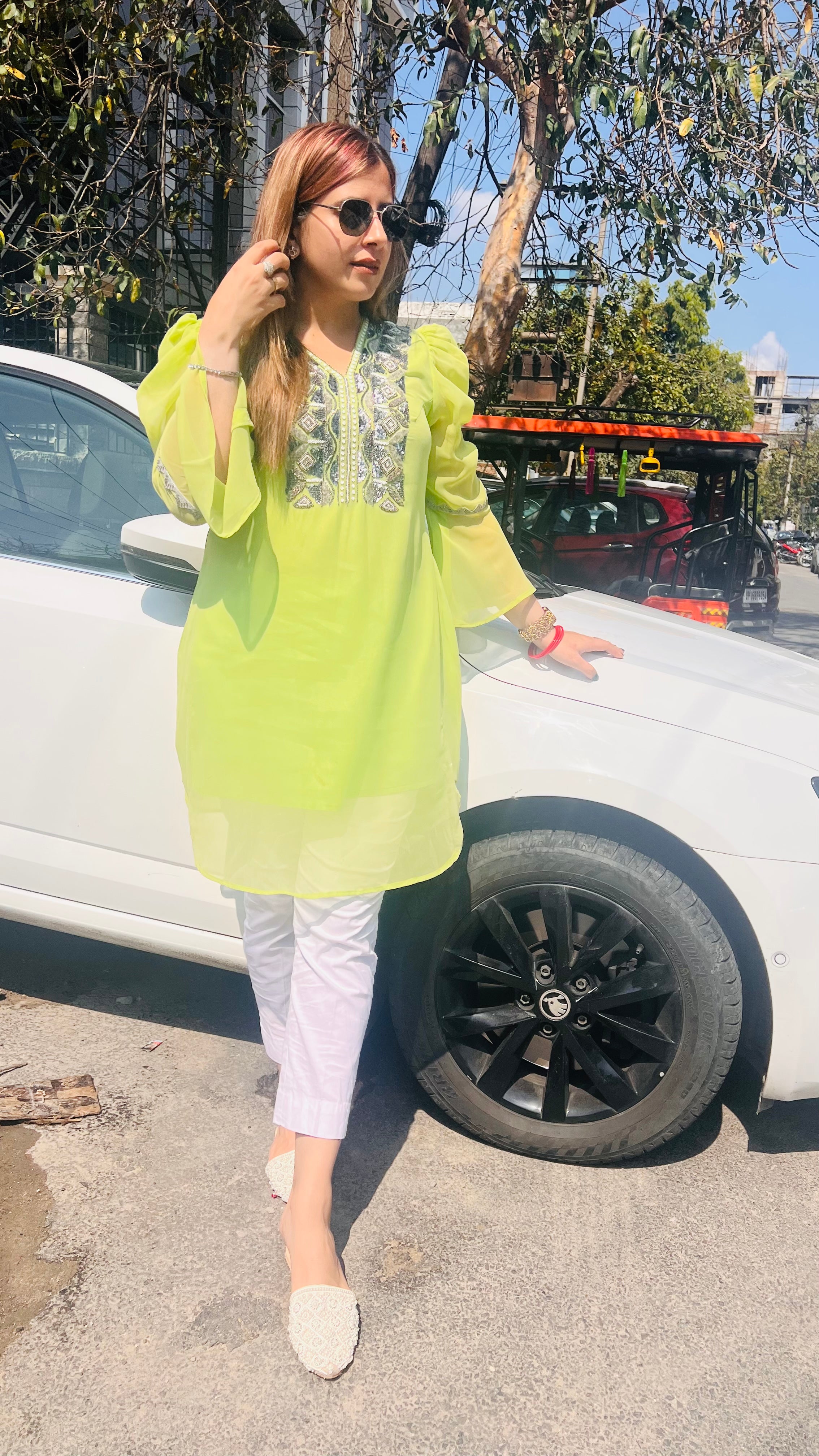 Pista Green Embroidered Kurti