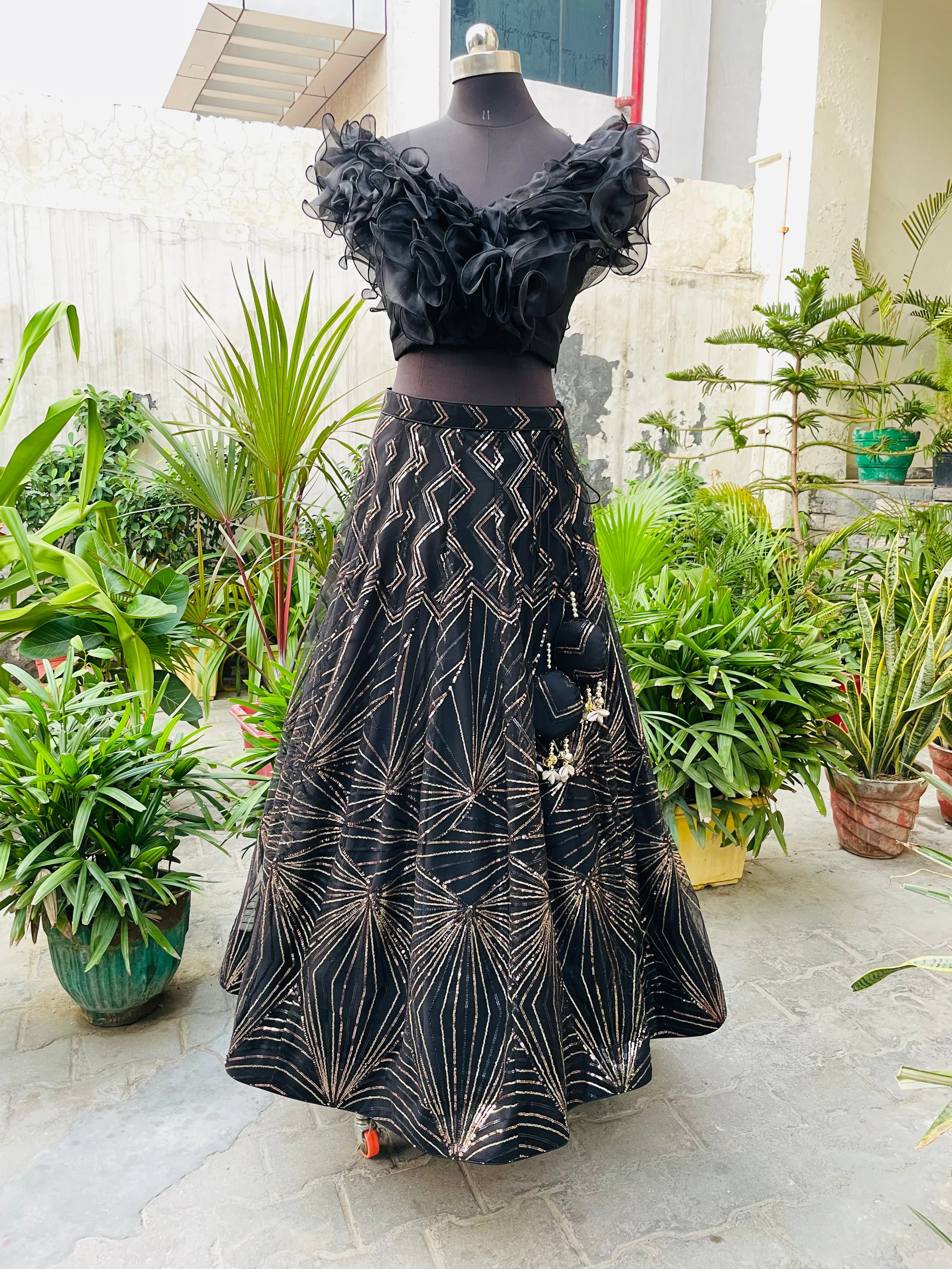 Black Designer Sequin Lehenga