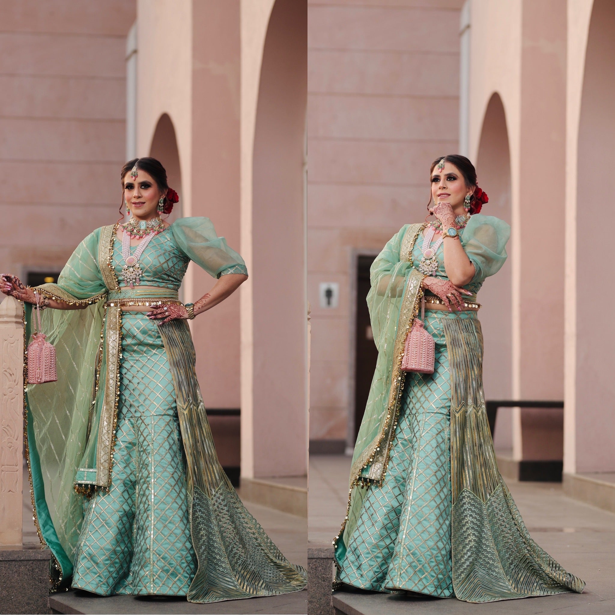 Sage Green Embroidered Lehenga