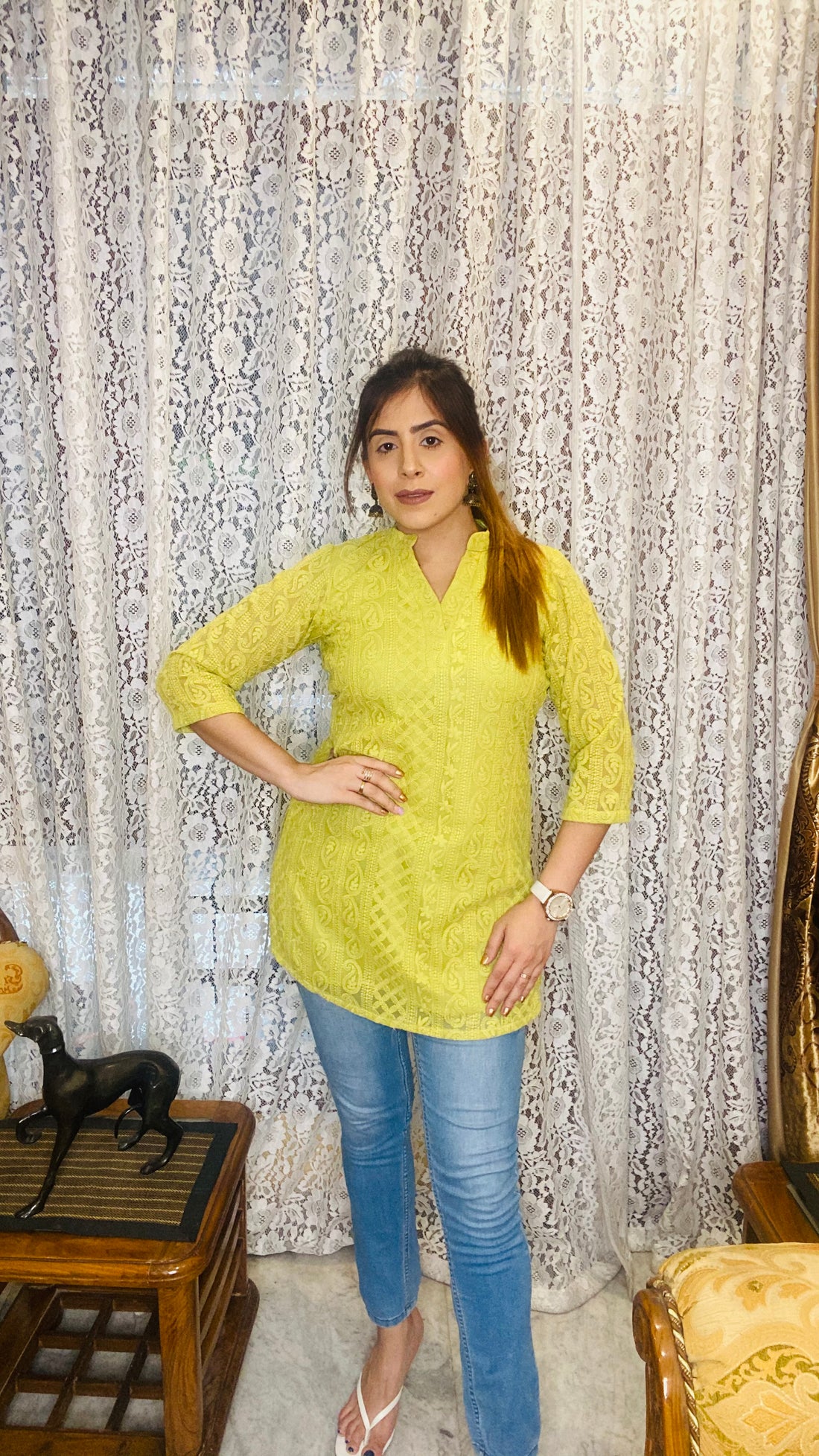Lime Green Chikankari Kurti