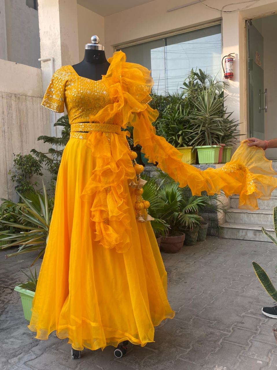 Yellow Organza Lehenga