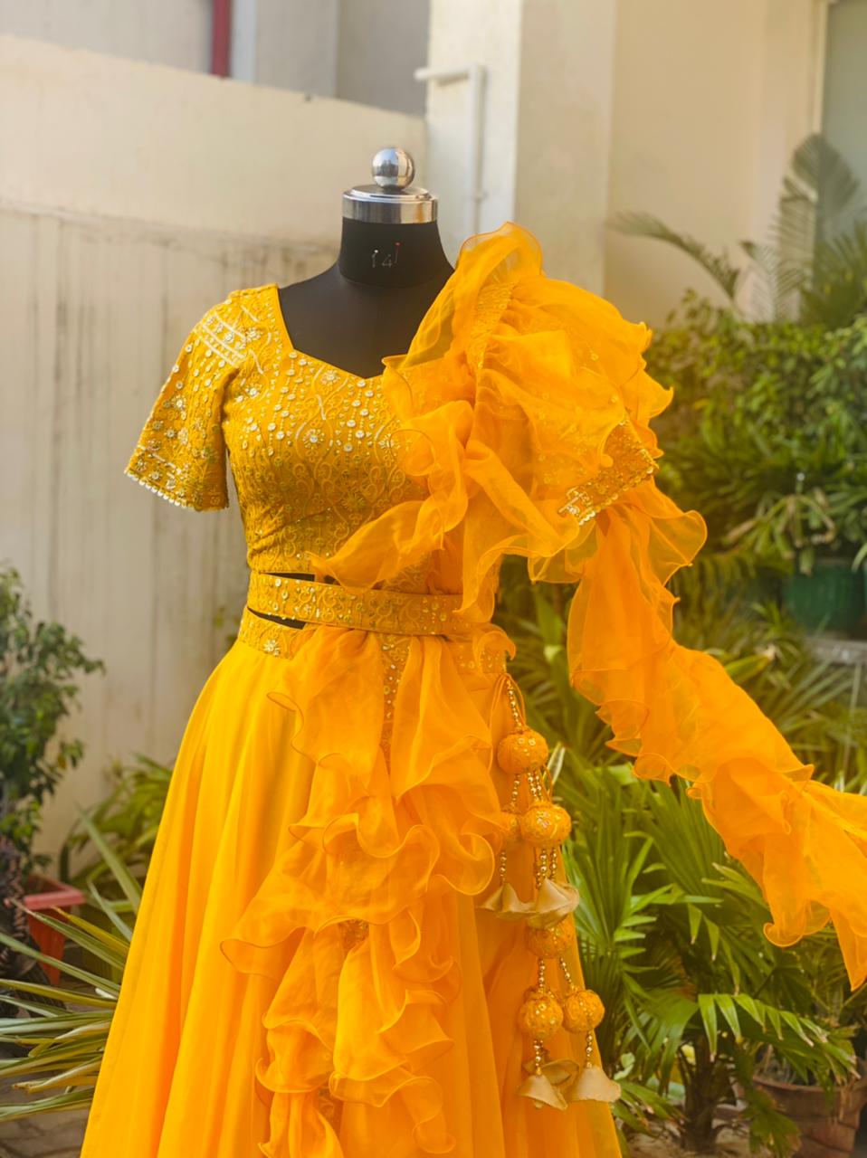 Yellow Organza Lehenga