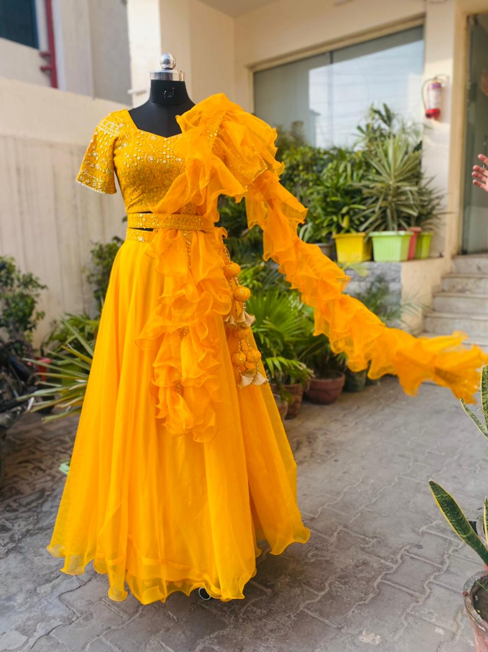 Yellow Organza Lehenga